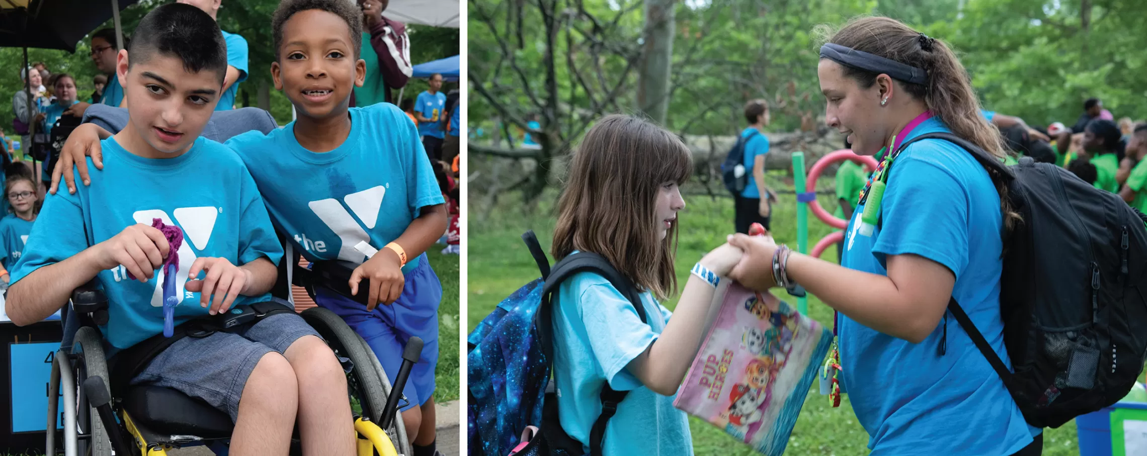 Collage of campers and a counselor